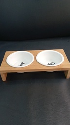 Double Diner Cat Wooden Bowl