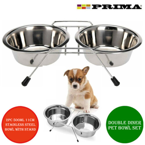 Prima Stainless Steel Double diner feeding bowl with stand