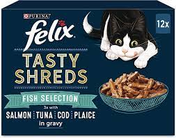 Felix Tasty Shreds Fish Selection in Gravy  Selection +1 (12x100g)