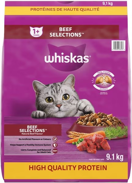 Whiskas Beef Selections Dry Cat Food 9.1kg